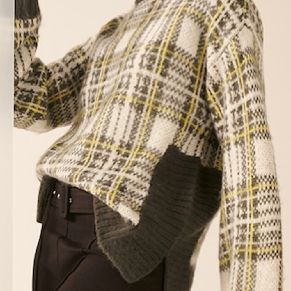 NWT NINE WEST PURPLE BLACK PLAID FUZZY MOCK NECK SWEATER SZ M - Picture 6 of 8
